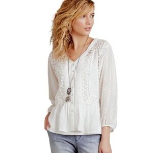 Meadow Rue Victorian Pleated Lace Swiss Dot Peplum Blouse Medium